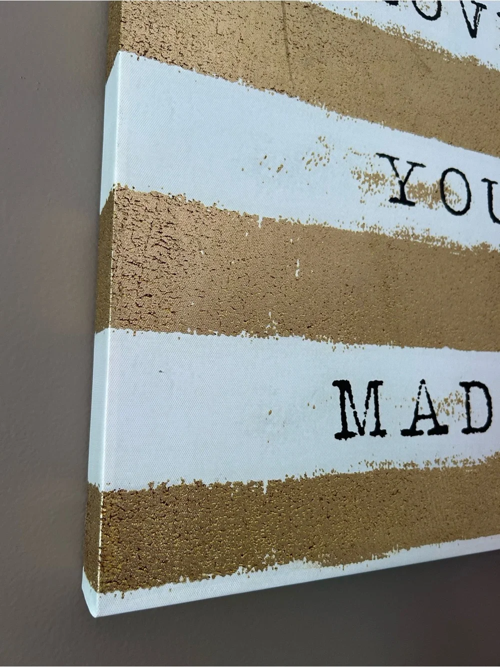 Love You Madly Striped Wall Art - Gold and White- 18IN WIDTH & 18IN HEIGHT